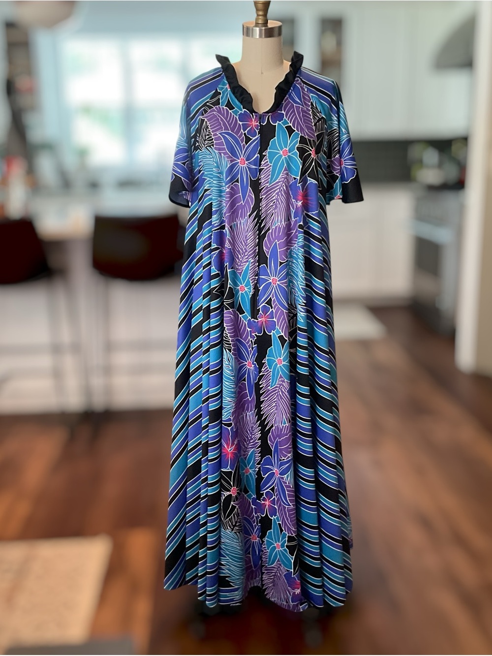 Vintage Granada 80s Floral Caftan Maxi Dress One Size Plus